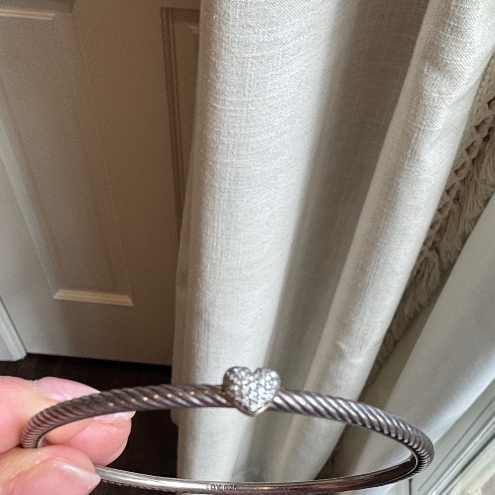 David Yurman Sterling Cable Bracelet with Pave Heart - Picture 5 of 5
